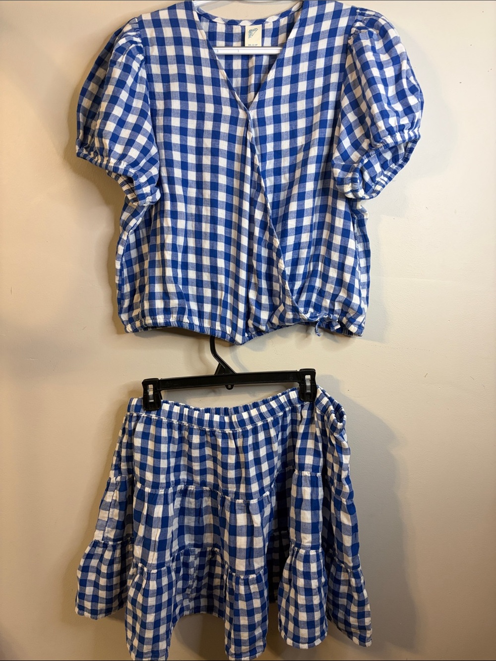 Thereabouts Girls Blur Gingham Matching Set Puff Sleeve Top & Tiered Skirt #61